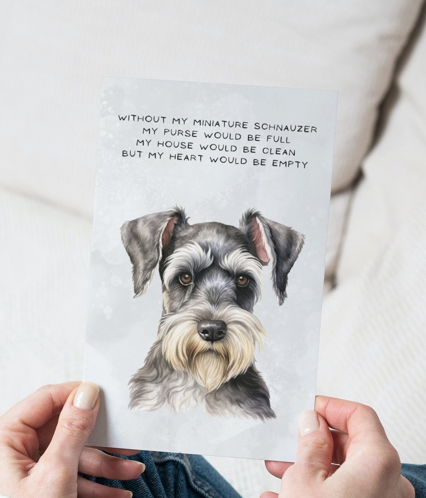 Miniature Schnauzer Pet Portrait Illustration Greetings Card