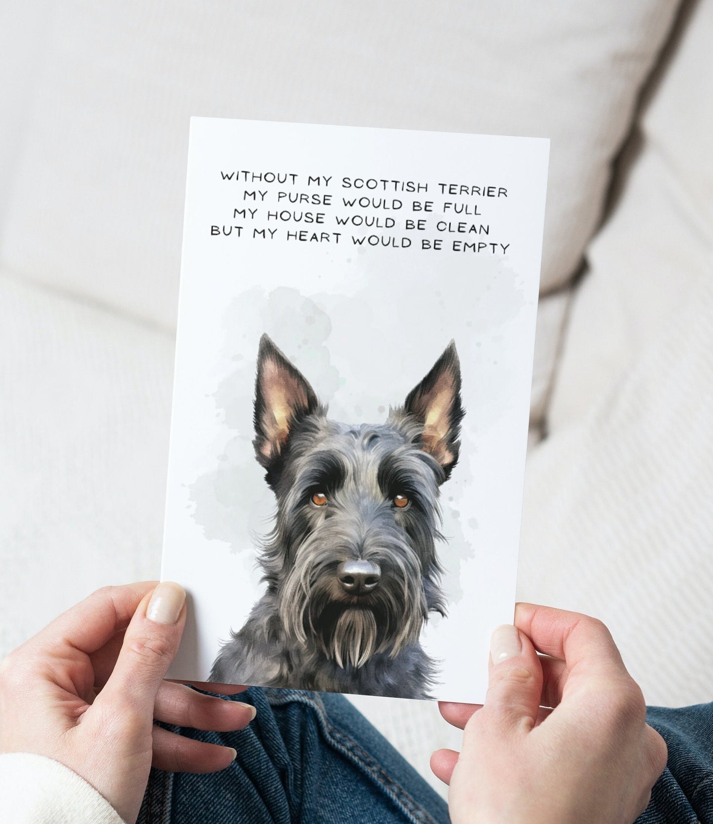 Scottish Terrier Pet Portrait Illustration Greetings Card