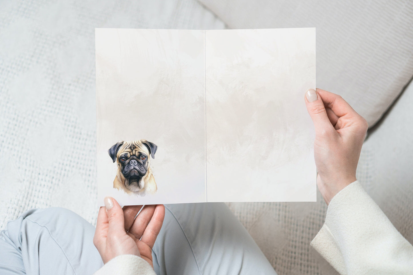 Pug Pet Portrait Illustration Greetings Card