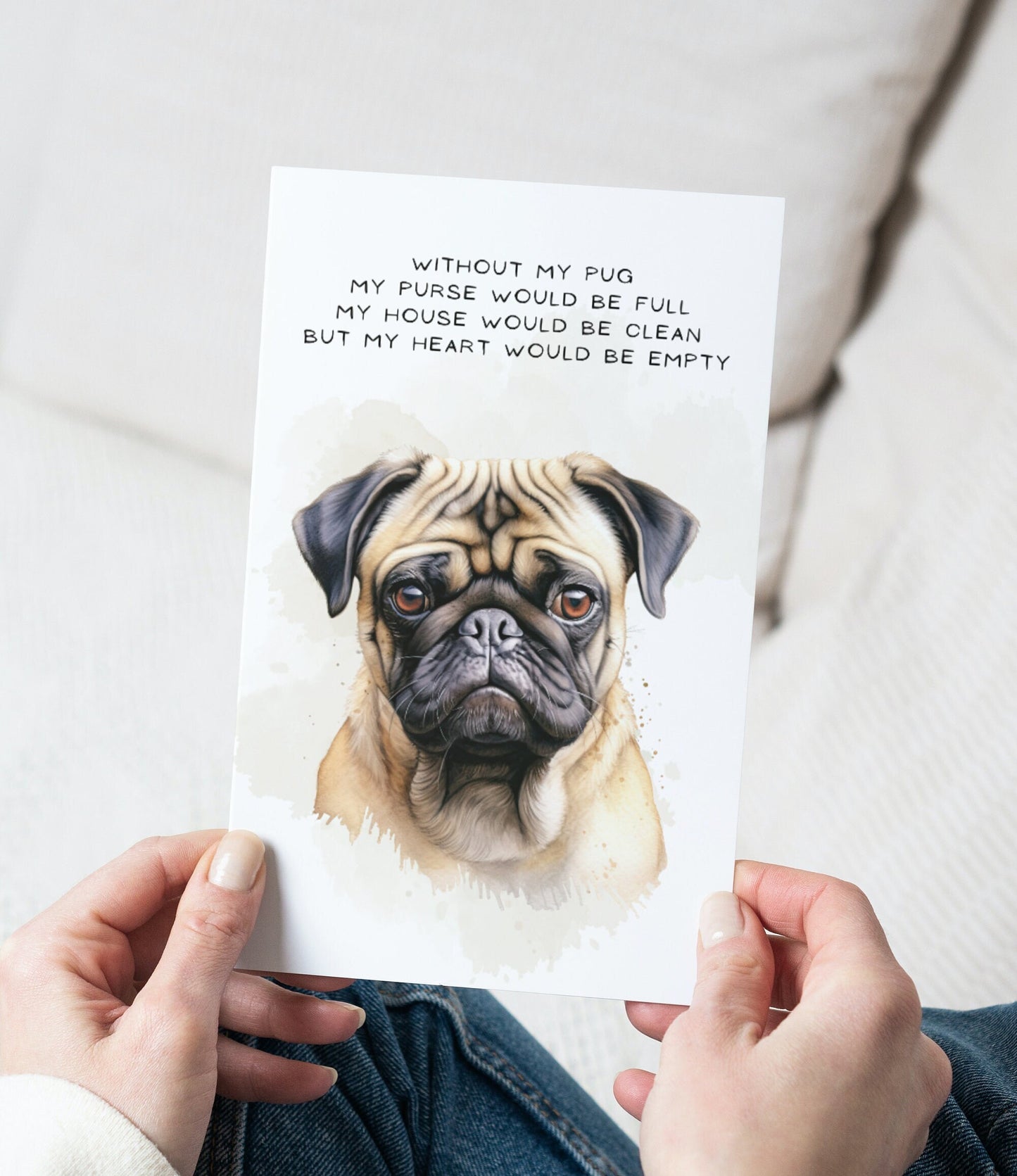 Pug Pet Portrait Illustration Greetings Card